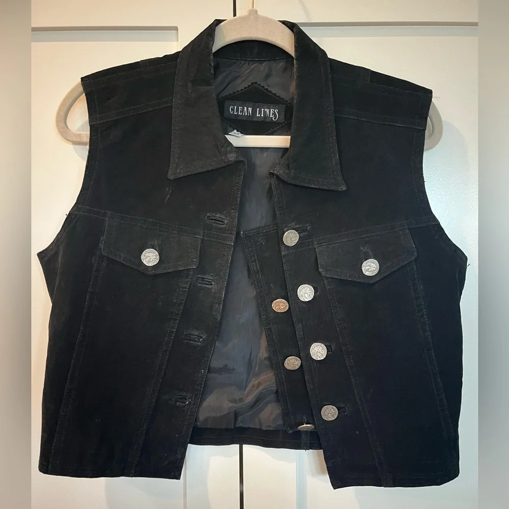 Vintage Leather Vest Buffalo Nickel Button Western Biker Style L